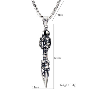 Pendentif Bouddha Vajra à quatre faces de style chinois, collier unisexe en acier titane, design à pointes, élément fantôme, motif géométrique BP1382 - Product Image 5