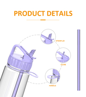 Bouteille d'eau portable de voyage avec paille anti-fuite et couvercle hermétique, sans BPA, réutilisable en plastique pour adultes