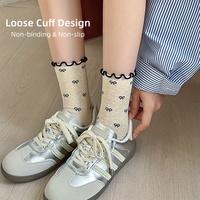 Chaussettes mi-mollet en coton pour femme, style Lolita, avec bordure en dentelle, coupe ample, pour automne et hiver