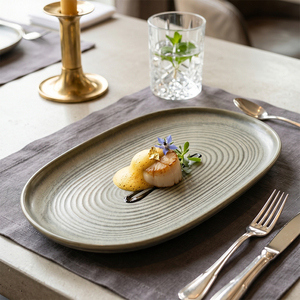 <span class=keywords><strong>Assiette</strong></span> ovale en céramique et porcelaine à glaçure réactive, style nordique, durable, pour service de dîner, poisson, barbecue, idéale pour restaurants, hôtels et fêtes - Vente en gros usine - Product Image 2