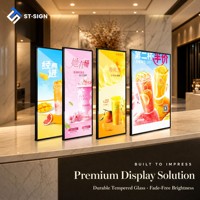 Boîte lumineuse publicitaire LED ultra-mince avec cadre d'affichage rétroéclairé en verre trempé pour magasin de détail intérieur/extérieur