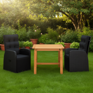Ensemble table et chaises de jardin compact en bois d'acacia noir, mobilier d'extérieur 2 places, design contemporain - Product Image 2
