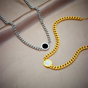 European American Fashion Minimalist Punk Hip Hop Metal Round Pendant Chain Stainless Steel Necklace Unisex - Product Image 1