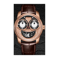 Montres mécaniques en acier lumineuses, avec affichage unique de l'heure et des phases solaires et lunaires, design d'usine et personnalisation par lots, pour marque privée