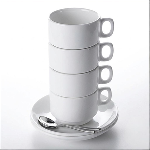 Set di Tazze e Piattini Impilabili in <span class=keywords><strong>Porcellana</strong></span> Bianca per <span class=keywords><strong>Caffè</strong></span> e Ristoranti, Tazza <span class=keywords><strong>da</strong></span> Espresso Bianca, Set di Stoviglie per <span class=keywords><strong>Caffè</strong></span> e Tè - Product Image 1