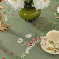 Nappe rectangulaire épaisse verte à motifs floraux brodés, nappe en polyester personnalisée chinoise pour la salle à manger à domicile, banquet