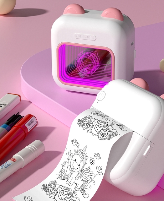 2024 New Design Thermal Sticker Printer 7 Color Night Light Mini Pocket Printer Inkless Text Photo Label Portable Mini Printer