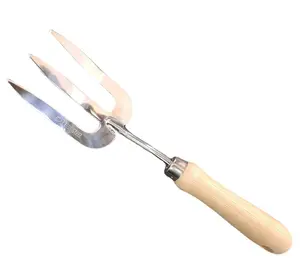 Fourchette à main de jardinage en acier inoxydable, outil traditionnel pour la fourchette à main, avec manche ergonomique en bois de cendré, vente en gros