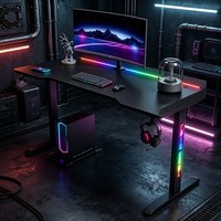 Escritorio para Juegos RGB, Escritorio de Fibra de Carbono con Marco de Acero, Mesa para PC con Caja para Cables