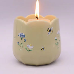 Elegant Vintage Ceramic <strong>Candle</strong> <strong>Holder</strong> with <strong>Candle</strong> <strong>Lotus</strong> Flower for Love Shape for Home Spa Wedding Centerpiece Christmas Decor - Product Image 1