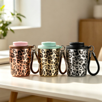 Mug isotherme en acier inoxydable 18/8 à imprimé léopard, double usage, couvercle rabattable, cordon détachable, sans BPA, tasse à café réutilisable
