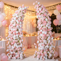 H184 Vente en gros usine de roses artificielles roses claires et blanches, pleines et dimensionnelles, en forme de corne, pour toile de fond de mariage et décorations de scène