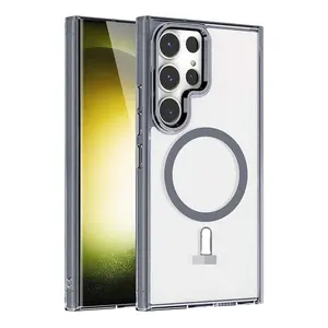Basit güçlü manyetik yüksek şeffaf Metal Lens çerçeve telefon kapağı düz renk Pc sert cep telefonu kapak Samsung S24plus