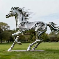 Décoration de jardin, sculpture d'animal géométrique en acier inoxydable, sculpture de cheval, sculptures en acier inoxydable personnalisées pour les monuments urbains