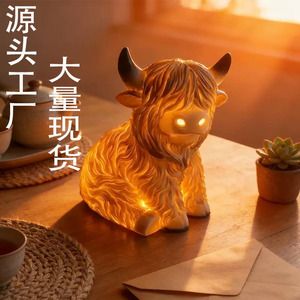Highland Cattle <b>Lamp</b> Resin Table <b>Lamp</b> Led Night Light Tap Control <b>Usb</b> Power Home Decor - Product Image 1