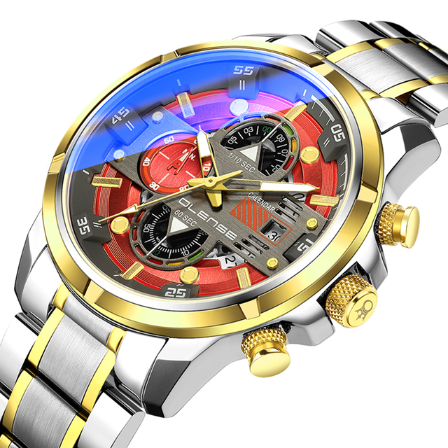 OLENSE 9002 Brand Luxury Men's Watch Quartz Movement Automatic Date Stainless Steel Strap 30M Waterproof Fashion Men's Watch
