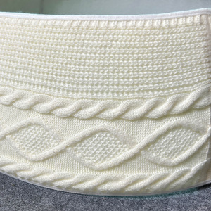 White Assorted Christmas Tree Collar Knitted Diamond Pattern & Faux Fur Stripe Base Cover for 5-9ft <b>Xmas</b> Tree Ornaments - Product Image 4