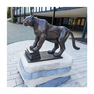 Outdoor School Yard Decoration Life Size Bronze Animal Statue Cast Bronze Leopard Statue Cougar Wildcat Bronze Library Statue
