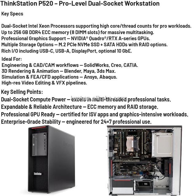 ThinkStation P520 Tower Workstation for 3D Rendering Modeling Deep Learning Stock Product