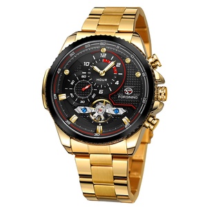 Reloj Mecánico Forsining 8229 <span class=keywords><strong>de</strong></span> Lujo para Hombre, Negro, Automático, Esqueleto, <span class=keywords><strong>de</strong></span> Cuerda Automática, con <span class=keywords><strong>Calendario</strong></span>, Fase Lunar, Correa <span class=keywords><strong>de</strong></span> Acero - Product Image 1