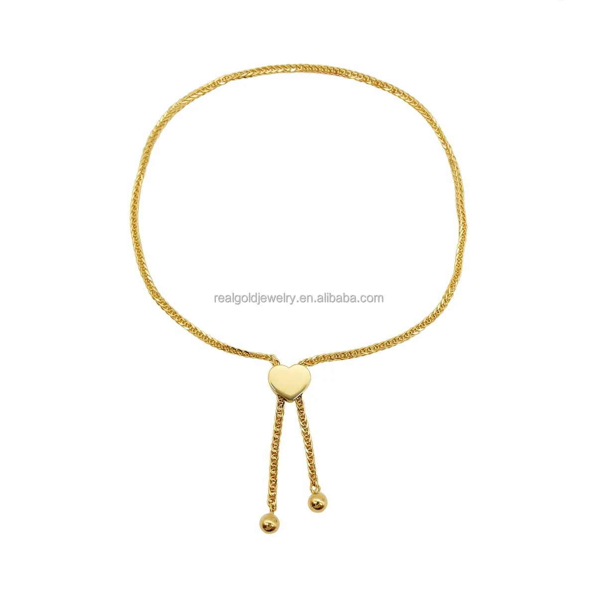 Heart Charm Real 18K Solid Gold Adjustable Bracelet Pure 18K Gold Franco Chain Bracelet Woman Jewelry for Gift