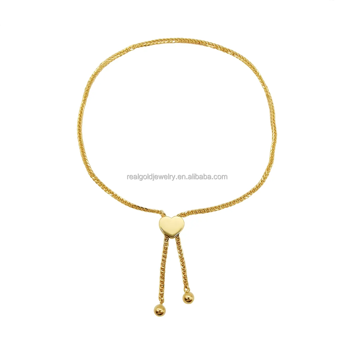 Heart Charm Real 18K Solid Gold Adjustable Bracelet Pure 18K Gold Franco Chain Bracelet Woman Jewelry For Gift