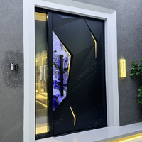 Porte d'entrée extérieure en aluminium noir style Lamborghini avec éclairage LED, antivol, pour maisons