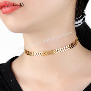 Colar de ouro com flecha de aço inoxidável 6mm, gargantilha de ouro com gola V, joia de osso de peixe e clavícula para mulheres, conjunto de joias - Product Image 6