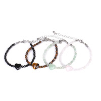 Bracelet extensible fait main en pierre naturelle, quartz rose, œil de tigre jaune, avec pendentif cœur, perles, bijoux de guérison en acier inoxydable avec fermoir mousqueton