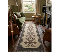 Geometric Southwestern Wool Jute Runner Rug Handmade Modern Washable Non-Slip Carpet Accent Bedroom Hallway Entryway Living Room
