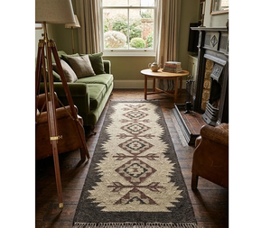 Geometric Southwestern Wool <b>Jute</b> <b>Runner</b> <b>Rug</b> Handmade Boho Farmhouse Carpet Accent for Bedroom Hallway Entryway Living Room Home - Product Image 1