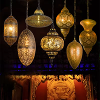 Luminaires suspendus LED en métal doré de style marocain, lustres vintage en fer forgé ajouré, éclairage décoratif arabe islamique