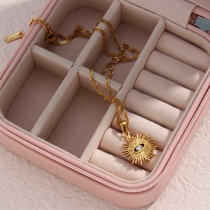 Collar de Acero Inoxidable Chapado en Oro de 18k con Circonitas, Joyería de Moda para Fiestas, Anillos Circulares Personalizados, Collar Familiar con Diseño de Ojo y Sol - Product Image 2