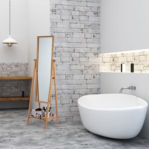 <span class=keywords><strong>Miroir</strong></span> sur <span class=keywords><strong>pied</strong></span> rectangulaire de grande taille en bambou de haute qualité avec étagère de rangement intégrée - Product Image 5