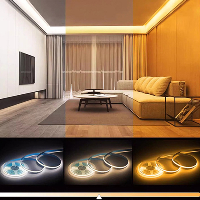 High Quality CCT Tunable 2700K to 6500K Cri 90  Color Temperature Led Strip Light Adjustable 24V 14W/m Dual White COB Led Strip