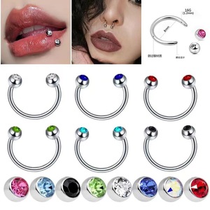 Anneaux de nez en forme de fer à cheval en acier inoxydable avec boules de pierres précieuses CZ |   Bijoux de piercing en barre incurvée pour hommes et femmes - Product Image 1