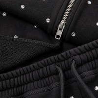 Ensemble sweat à capuche zippé OEM pour femme, imprimé étoiles en strass, coupe courte, pantalon évasé taille haute style kangourou, noir jais, streetwear Y2K, logo personnalisé