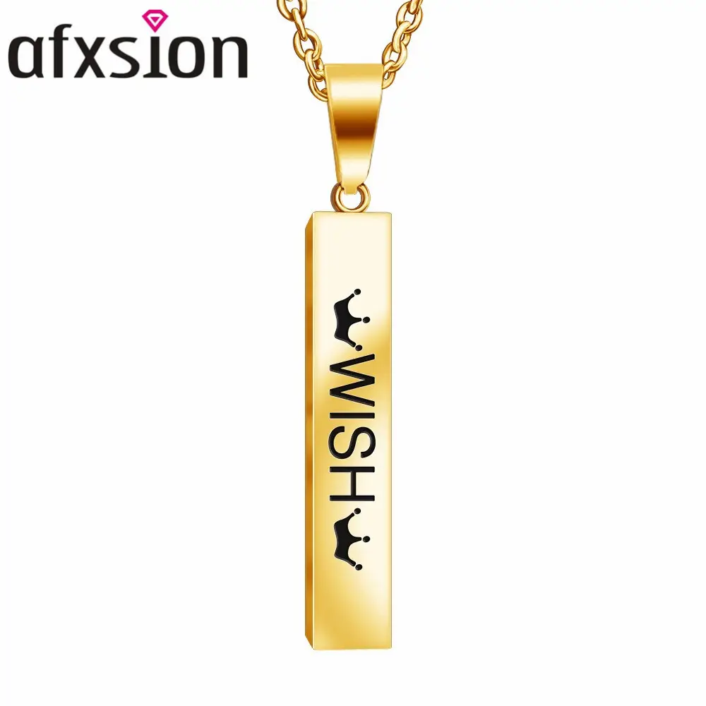 Afxsion Hot Sale Custom Sieraden Laser Tekst Wens Ketting Roestvrij Staal 18K Gouden Stalen Hanger Ketting