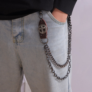 Unisex Punk Style Metal Waist <b>Chain</b> Cross Design Zinc Alloy Double Ring Hip Hop <b>Jeans</b> Accessory Daily Wear - Product Image 1