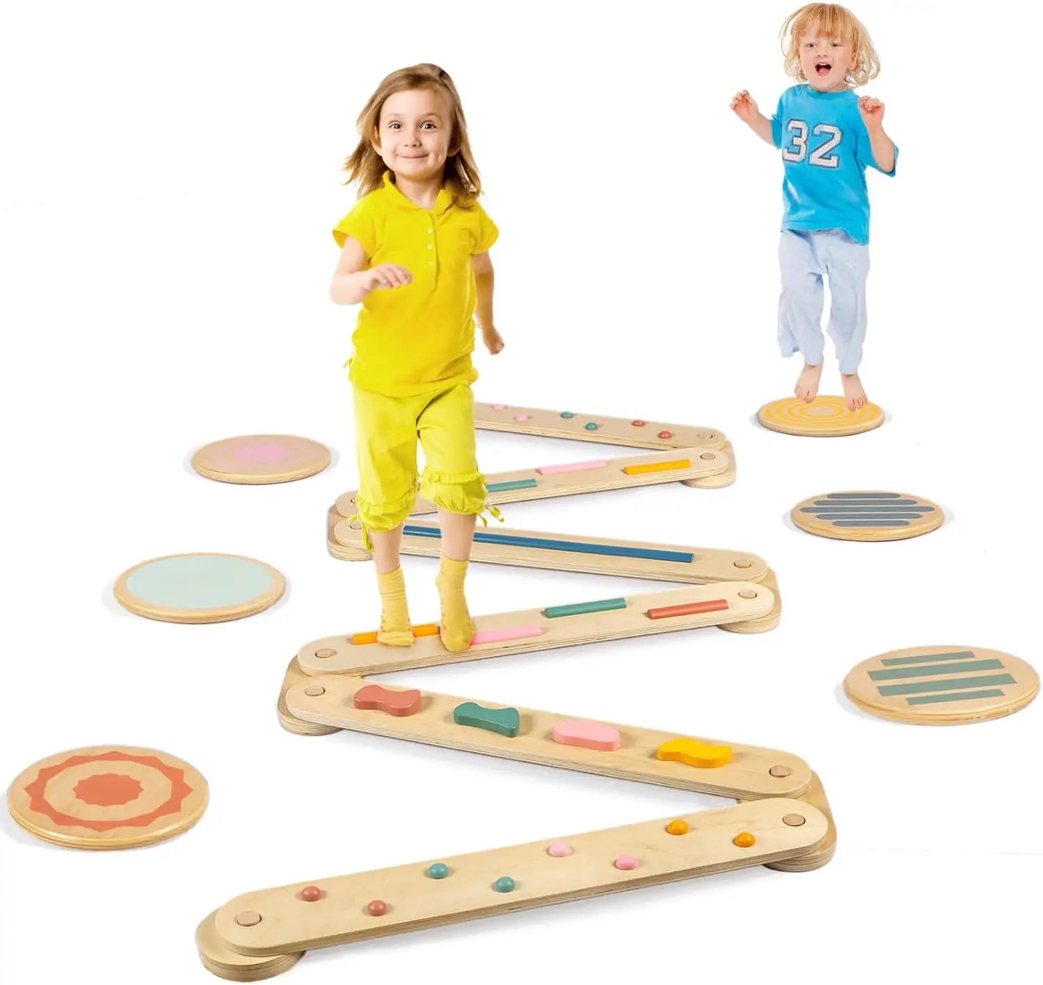 202405 bambini trave di equilibrio e pietre miliari, bambino trave di equilibrio costruire coordinazione grossolane capacità motorie, Montessori Balance Toy