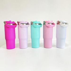 Lot de 25 gobelets isothermes en acier inoxydable mat de 30 oz, vierges pour sublimation, avec paille rabattable, couleur macaron, anti-fuite, avec poignée - Product Image 1