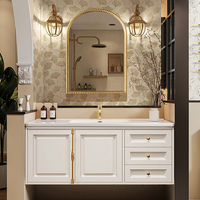 Ensemble de meuble-lavabo de salle de bain en céramique sans joint de type américain, lavabo en chêne, lavabo antique de style français, lavabo de luxe léger