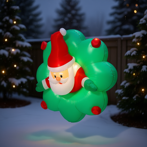 Guirlande de Noël gonflable avec Père Noël lumineux, 4 pieds, décoration de jardin extérieure avec lumières LED intégrées, décoration de Noël, matériau PVC - Product Image 2