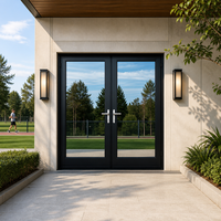 Porte en verre teinté à cadre étroit en alliage d'aluminium noir Hangxing, ouverture horizontale, design minimaliste pour extérieur commercial