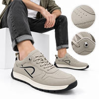 Baskets basses pour hommes à lacets en cuir grainé respirantes avec semelle épaisse et amortissante, chaussures décontractées pour la marche