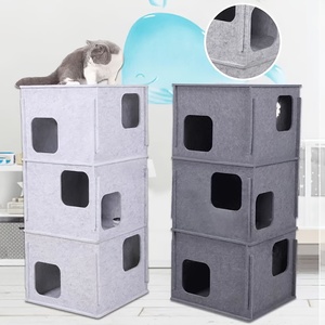 Meubles pour animaux de compagnie écologiques modernes, maison en feutre modulaire empilable pour chat avec plusieurs entrées, montage facile pour chats d'intérieur - Product Image 3