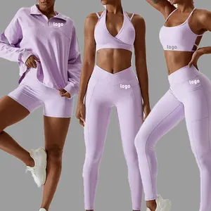 Effen Vrouwen Sexy Yoga Kleding Pakken Custom Yoga Broek Leggings Gym Fitness Set Atletische Training Actieve Hoodies Trainingspakken Set