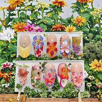 24 faux ongles en amande 3D à fleurs tropicales, semi-artisanaux, en acrylique, avec décorations de perles, couverture complète, marque personnalisée