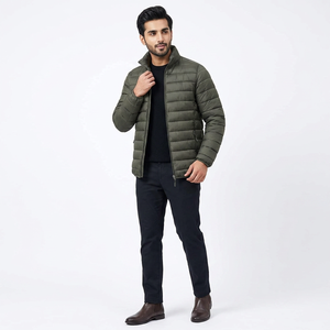Shiny <b>Bubble</b> <b>Coats</b> Men's Puffer Custom Logo Windbreak Jacket Canvas Stand Collar Front Logo - Product Image 1
