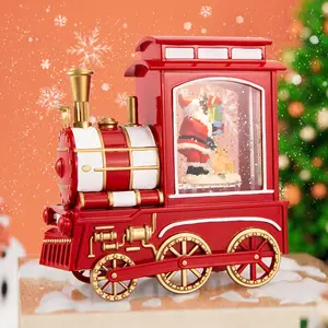 Custom Gift Christmas Red Train Music Box Led Lantern Water Snow Globe /Christmas Snow Globes/ Christmas Lantern